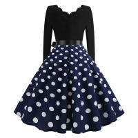 Women plaid print long sleeve vintage a line party dress v neck - details 63