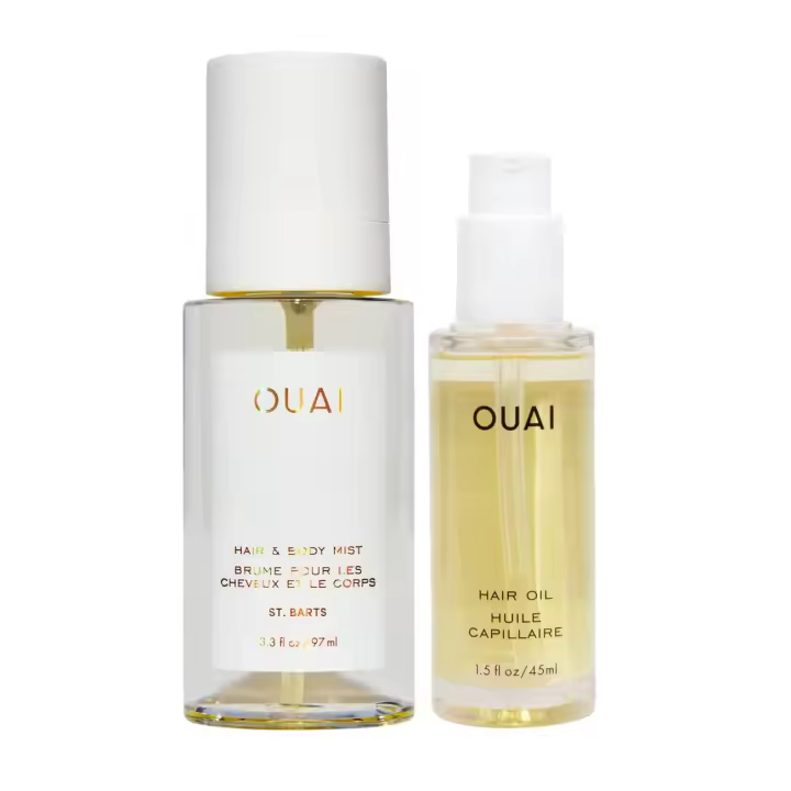 OUAI Hair Body Set - Incluye spray corporal St. Barts (3.3 oz.) y aceite (1,5 oz. ), cabello sano, brillante y no maníaco -Juego de 2 piezas - 1