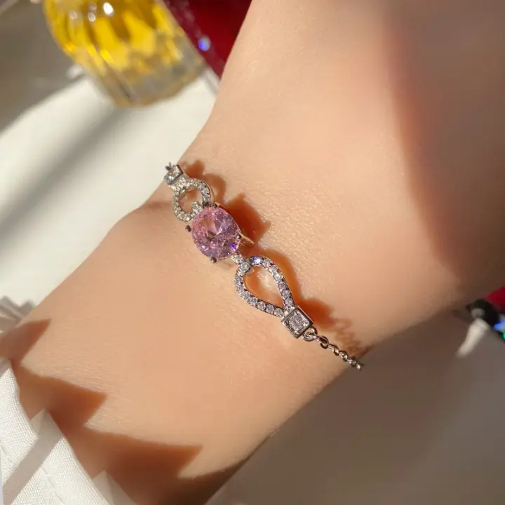 Diseño Original de principios de verano, Topacio azul marino, regalo para novias, pulsera rosa de princesa Súper Hada chapada en 18K - 1