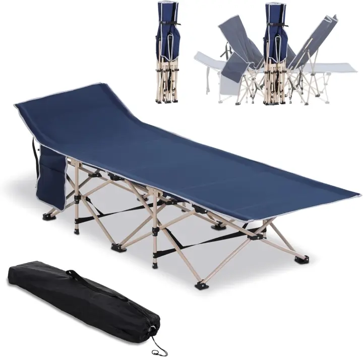 Hamaca de Camping Plegable Bolsa Lateral de 150kg Marco de Acero Ideal para Playa y Senderismo Azul - 1
