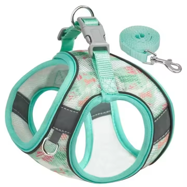 Conjunto de Correas para Traje de Mascotas Pequeñas y Medianas Correa de Pecho de Malla Transpirable Arneso Estable Cables Impresos - 1