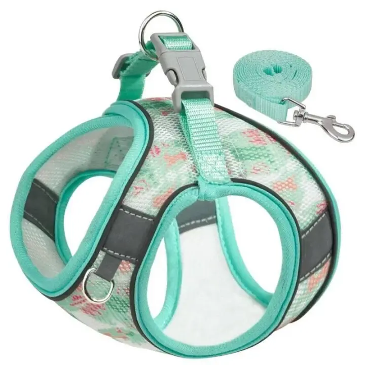 Conjunto de Correas para Traje de Mascotas Pequeñas y Medianas Correa de Pecho de Malla Transpirable Arneso Estable Cables Impresos - 1