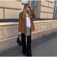 Abrigo de ante liso para mujer, chaqueta holgada con cuello vuelto y bolsillo de una sola botonadura, otoño e invierno, 2024 - details 3
