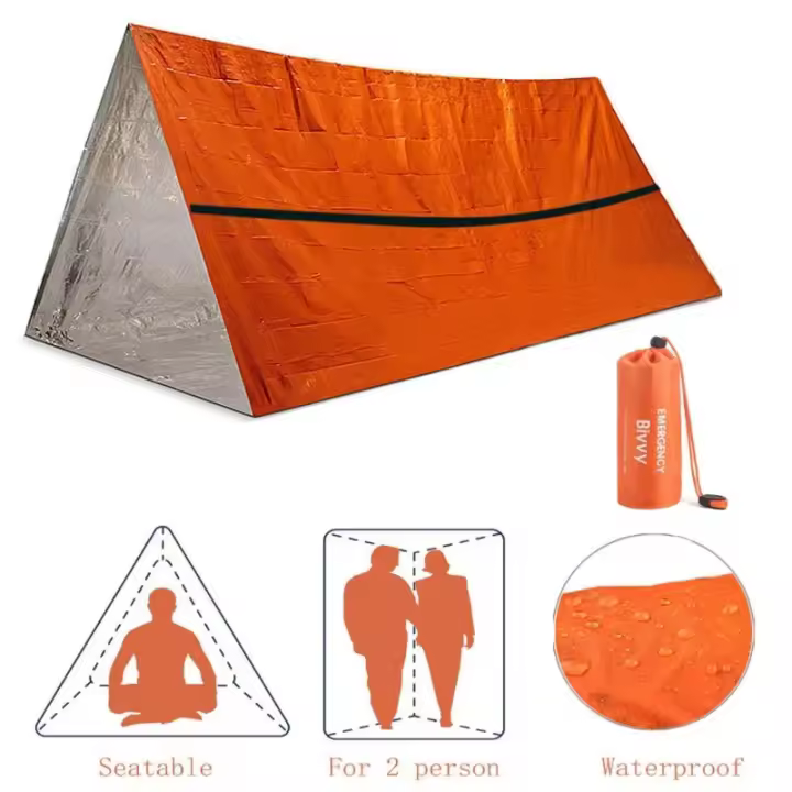 Tienda de Supervivencia Triangular de Aluminio 2025 Saco de Dormir Ultraligero Integrado con Manta Térmica y Capa de Lluvia Universal para Deportes y Aventuras - 1
