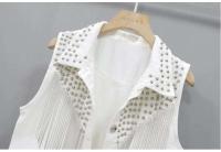 Chaqueta corta para mujer, novedad de 2023, chaleco vaquero con borlas, encaje blanco y negro con una hilera de botones, chaqueta sin mangas - details 16