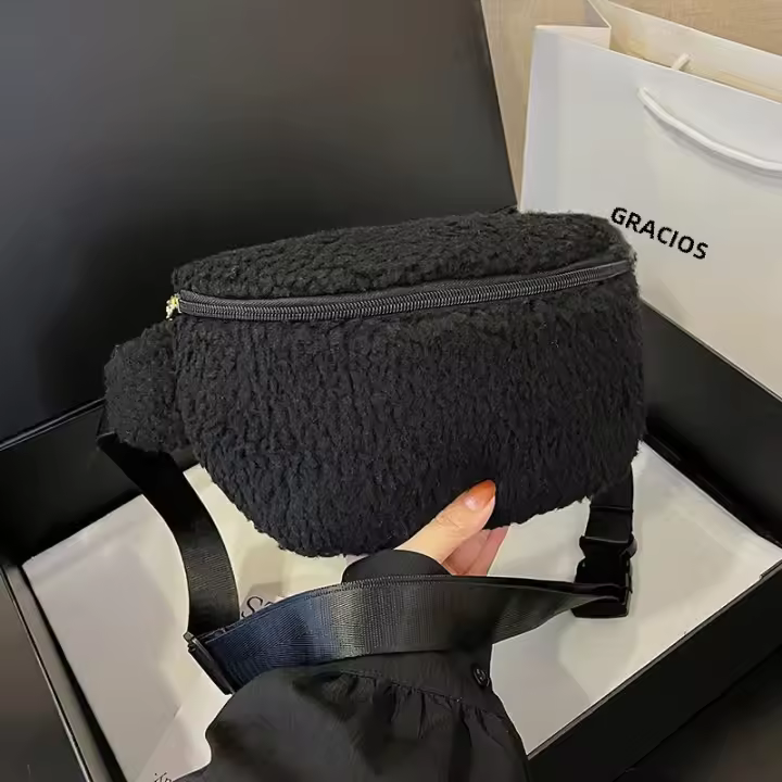 Cintura de felpa de invierno para mujer, bolso de cinturón para teléfono de estilo de diseñador de hombro informal Unisex - 1