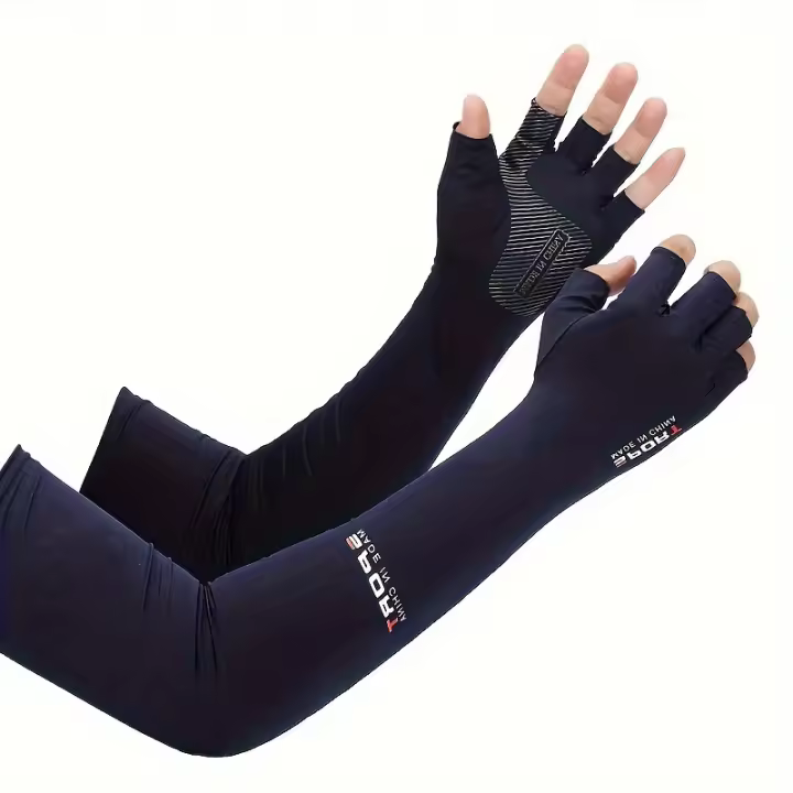 2 piezas de mangas deportivas para ciclismo, correr, pesca y montañismo - Protección, efecto de enfriamiento, diseño de manga con 5 dedos, negro, transpirable y cómodo para todas las estaciones, mangas para brazos de senderismo |   Mangas de enfriamiento - 1