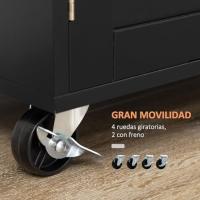 Carrito de Cocina con Armario con Puertas y Estante Interior Cajón Ajustable Barra y Especiero Móvil Aparador Auxiliar con Ruedas para Comedor 109x40x89 cm Negro - details 3