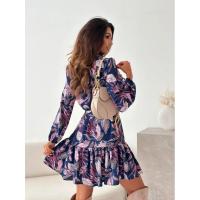 Elegante Vestido de Manga Larga de Otoño Estampado Floral de Plantas Cuello Abierto Medio y Ajuste a la Cintura - details 7