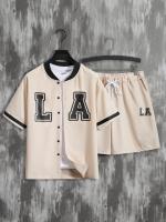 Conjunto Casual de Moda para Hombres Camisetas de Béisbol Manga Corta y Pantalones Cortos con Cordón Perfecto para Verano, Vacaciones, Entrenamiento - details 3