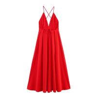 La ropa de las mujeres europeas y americanas es delgada, sentido del diseño de liguero informal, vestido de temperamento sin espalda de nicho rojo - details 2