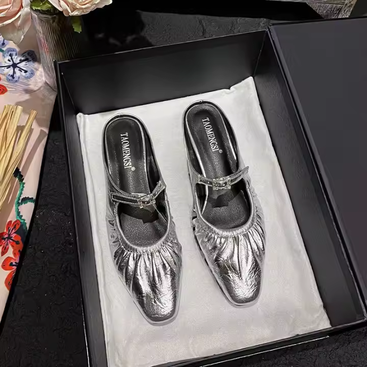 Cabeza de bolsa francesa, un pedal, hebilla de tacón grueso Mary Jane, media resistencia de un solo zapato Muller - 1
