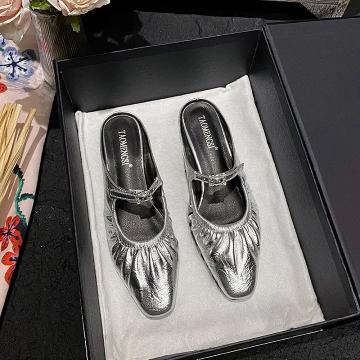 Cabeza de bolsa francesa, un pedal, hebilla de tacón grueso Mary Jane, media resistencia de un solo zapato Muller - 1