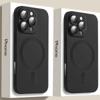 Magsafe-funda magnética negra de lujo para iPhone, protector de lente antideslizante mate de silicona suave, 16, 15, 14, 13, 12, 11 Pro Max Plus - details 0