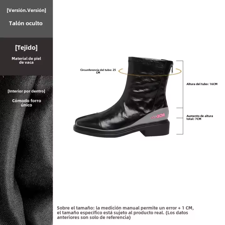 Botas Chelsea plisadas de piel de vaca lavadas botines marrones que aumentan la altura interior - 1