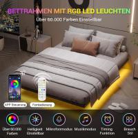 Cama 140 x 190 cm con iluminación LED, somier de láminas de metal, marco flotante para adultos, resistente y estable, fácil de montar - details 6