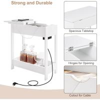 Mesita Auxiliar, Mesa de Sofá con Tablero Plegable, Compartimento Oculto y Estante de Almacenaje, Mesita Estrecha con Enchufe y Puertos USB, Ideal para Salón y Dormitorio, Blanco, 0001CHJ - details 5