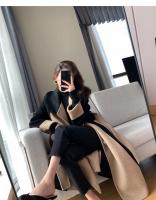 Abrigo largo de lana para mujer, abrigo de talla grande, color contrastante, estilo fragante pequeño, otoño e invierno, novedad de 2024 - details 4