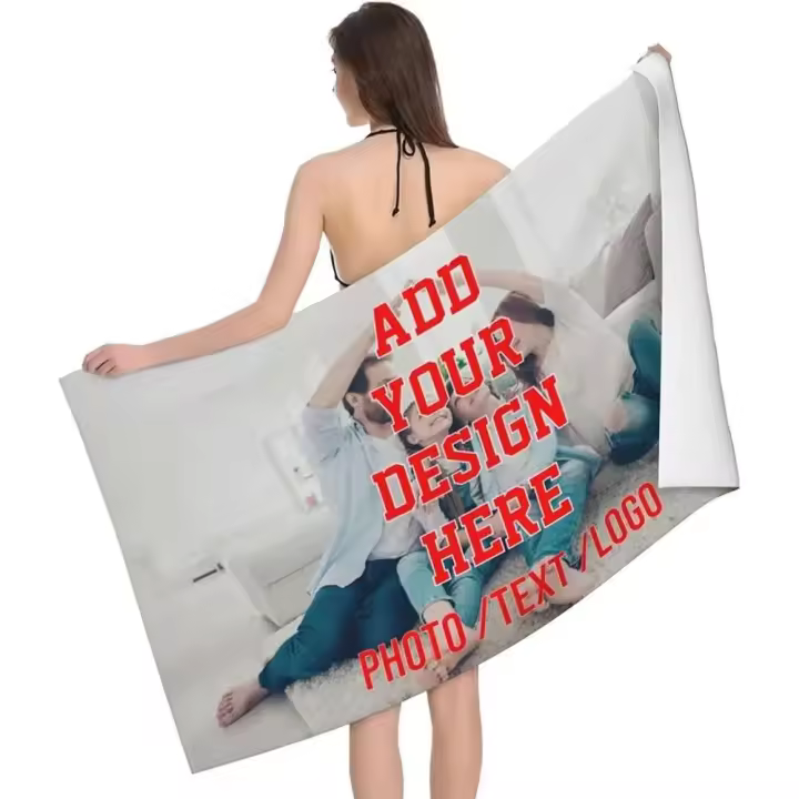 Toalla de baño súper absorbente de microfibra personalizada, añade tu imagen/texto/foto, para viajes, natación, deportes, playa - 1