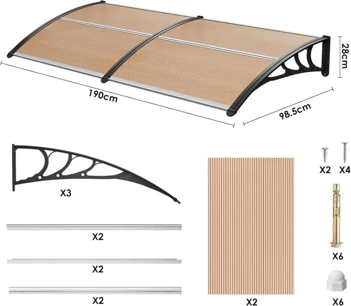 Toldo de Ventana de Policarbonato Cubierta de Patio Protectora UV Impermeable - 1