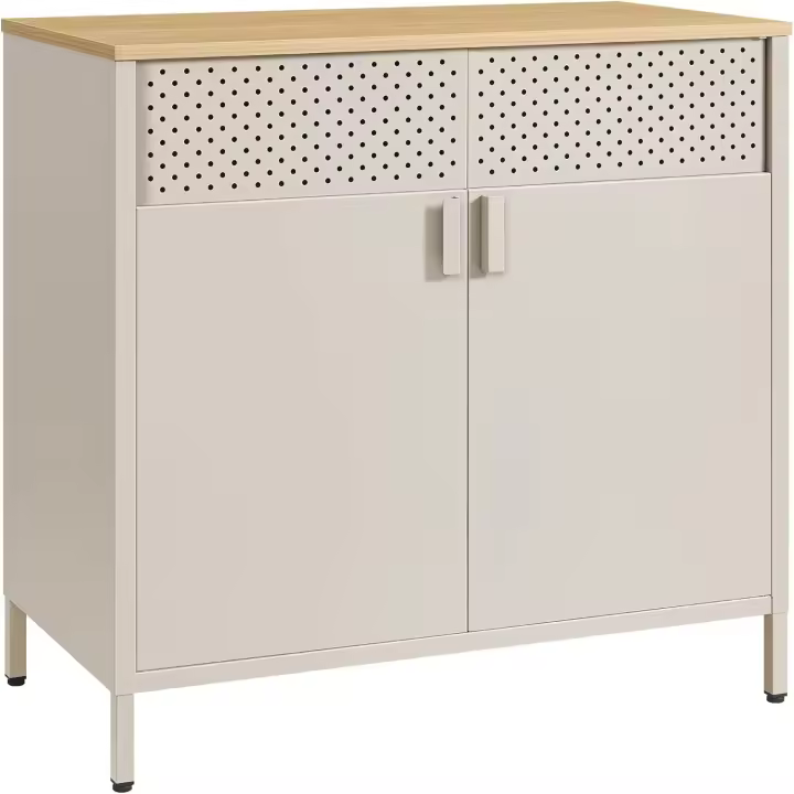 Armario de Almacenamiento de Metal Doble Puerta Magnética, Estante Ajustable, Marco de Acero, 40 x 80 x 76 cm, Blanco Natural y Marrón - 1