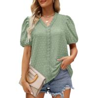 2025 verano nuevo empalme de encaje lunares camisa de manga corta camisa de mujer top ropa de mujer - details 5
