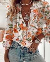 Tops cortos de verano y otoño, camisas, canalé y botones para mujer, camisa informal de manga larga con cuello en V para adultos - details 16