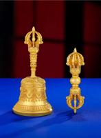Campana agitadora de mano con mortero de diamantes de nueve hebras para el hogar, chapada en oro, plata pura étnica tibetana, 15cm - details 14