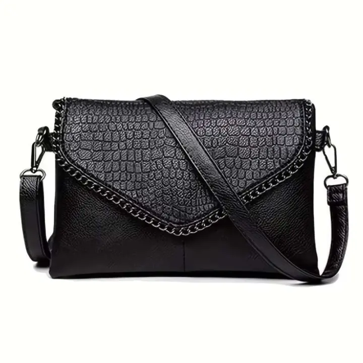 Bolso negro para mujer, bolso cruzado informal para mujer con hombro de PU, cartera - 1