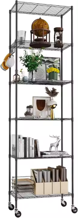 Estantería de Alambre de 6 Niveles con Ruedas Altura Ajustable, Resistente, Ideal para Baño, Cocina, Garaje, Dormitorio Color Plateado - 1