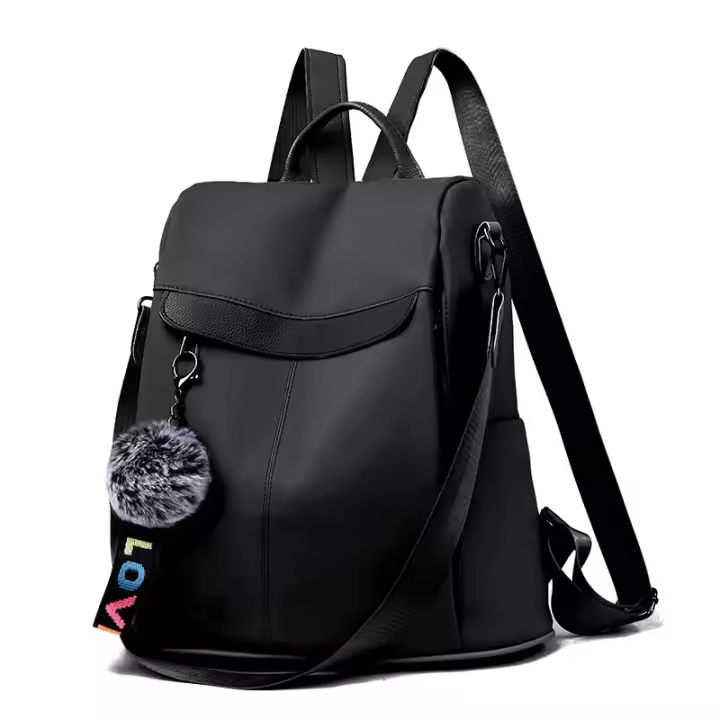 Mochila Informal Impermeable antirobo Para Mujer, Bolso De Hombro Escolar Ligero Con Bola De Pelo Para Adolescentes Y Niñas - 1