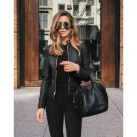 Chaqueta Bomber Vintage de cuero PU para mujer, cazadora con cremallera, ropa de calle informal, moda Y2K, otoño e invierno - details 1
