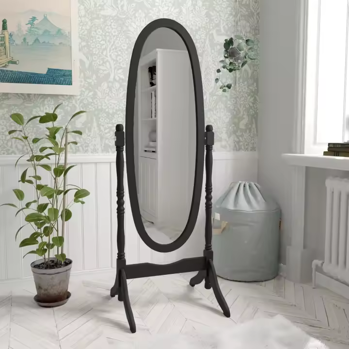 Longitud Total de pie Espejo de tocador Ajustable Dormitorio Muebles de Madera, Color Blanco - 1