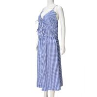 2025 Vestido de traje de las mujeres del verano, escote sin espalda vestido de tirantes, sin mangas, a cuadros - details 7