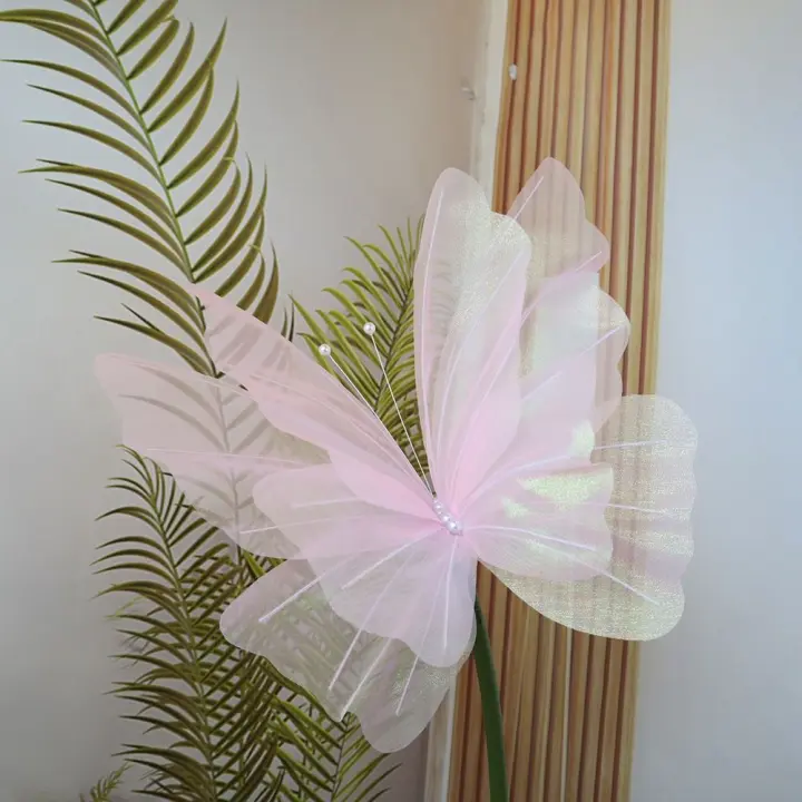 Mariposa Artificial de gasa gigante para exteriores, accesorios de fotografía de mariposa falsa, decoración de fiesta de boda, hilo de seda 3D, 50cm - 1