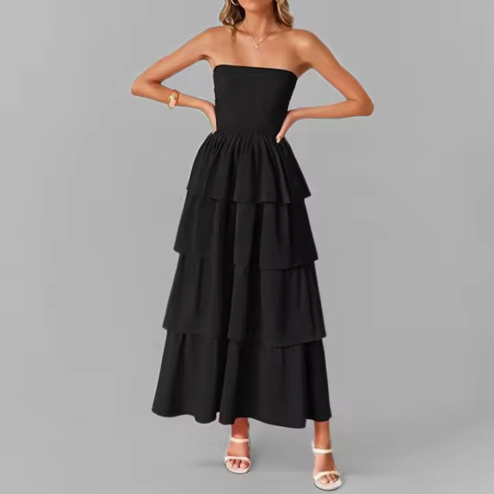 Vestido Largo de Moda Elegante sin Tirantes de Color Sólido para Mujer Primavera 2025 - 1