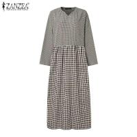 Vestidos a cuadros para mujer, vestido de manga larga suelto informal con estampado de malla de primavera, vestido elegante de verano para mujer - details 5