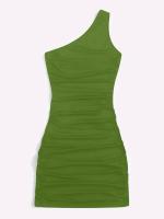 Vestido ajustado plisado de un solo hombro sexy para mujer de verano falda que cubre el trasero - details 6