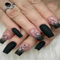 24 Piezas De Uñas Postizas Cortas Cuadradas Estilo Francés Con Flores + 1 Pegamento + 1 Lija Para Uñas - details 34