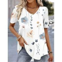 Moda Blusas Estampado de Flor 3D Camiseta de Cuello en V Talla Grande para Mujer - details 9