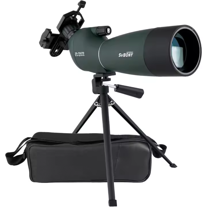 SV28 Telescopio Terrestre 25-75x70 Impermeable Prisma BAK4 Lente Óptica Recubierta MC Zoom Spotting Scope con Trípode y Adaptador de Phone - 1