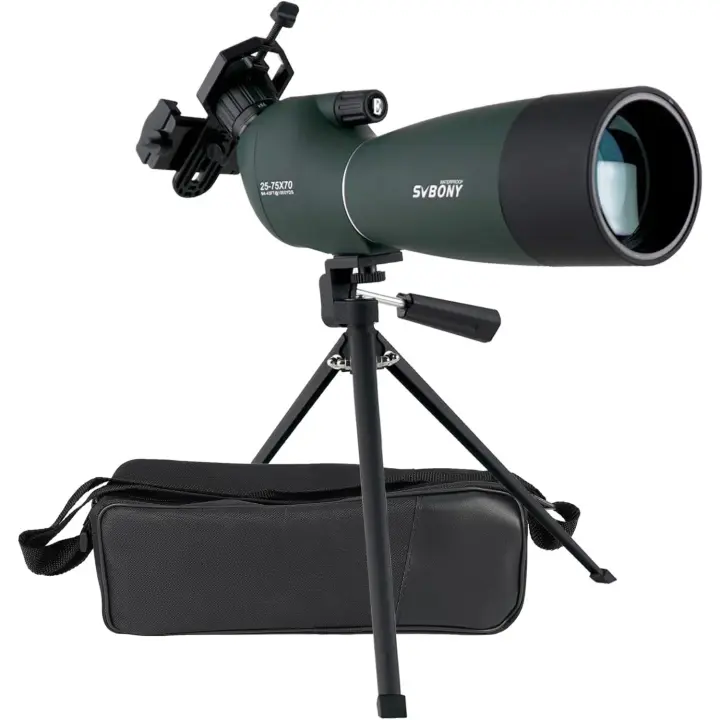 SV28 Telescopio Terrestre 25-75x70 Impermeable Prisma BAK4 Lente Óptica Recubierta MC Zoom Spotting Scope con Trípode y Adaptador de Phone - 1