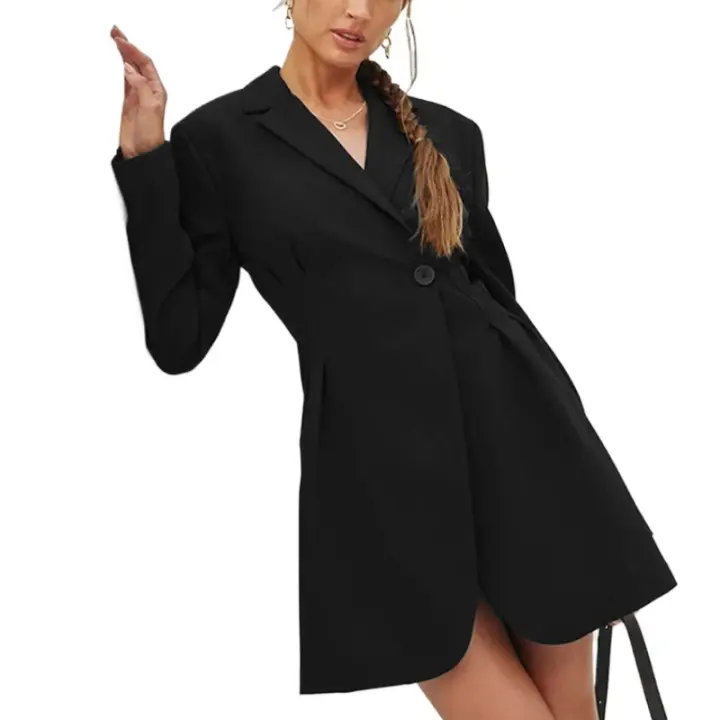 Primavera verano traje negro francés vestido de manga larga viaje - 1