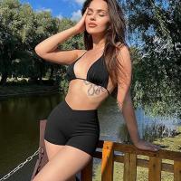 Pantalones cortos de yoga para mujer, pantalones cortos de fitness, pantalones cortos elásticos acanalados con cintura en forma de V de color sólido sin costuras, pantalones cortos con cuerda para saltar - details 12
