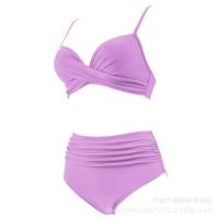 Nuevo Bikini dividido de color sólido con tiras cruzadas, traje de baño de cintura alta, sexy - details 22
