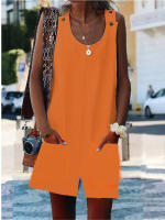 Mameluco sin mangas con bolsillo con botones para mujer, sin top de tubo, mameluco informal sin mangas con cuello redondo, monos de verano, ropa de mujer de moda para uso diario - details 0
