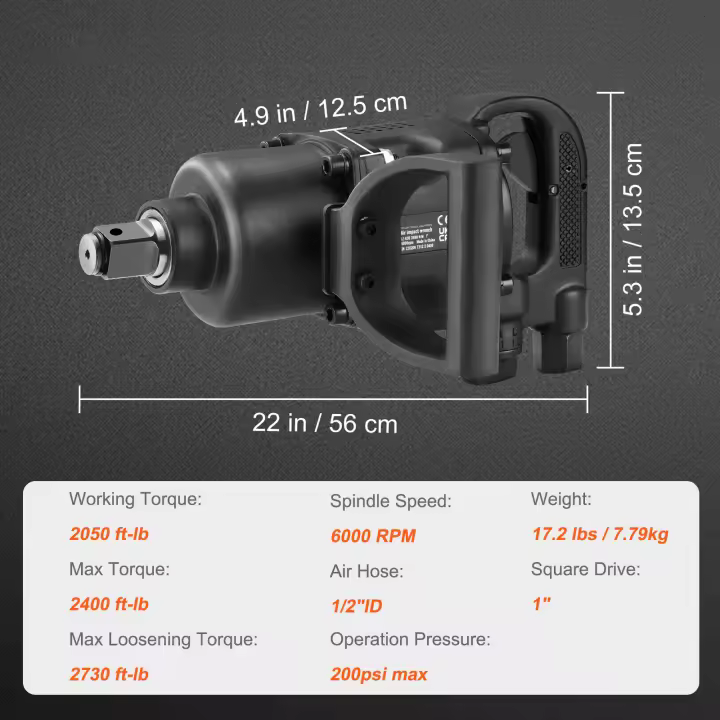 SucceBuy Llave de impacto neumática de 1 pulgada, salida de torsión inversa de hasta 2730 ft-lbs, liviana con 2 asas para reparaciones y mantenimiento de alta resistencia - 1