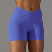 Hamidou pantalones cortos deportivos para mujer, Shorts de Yoga con cintura cruzada, gimnasio, entrenamiento, correr, cintura alta, realce de cadera, sin costuras, Fitness - details 51