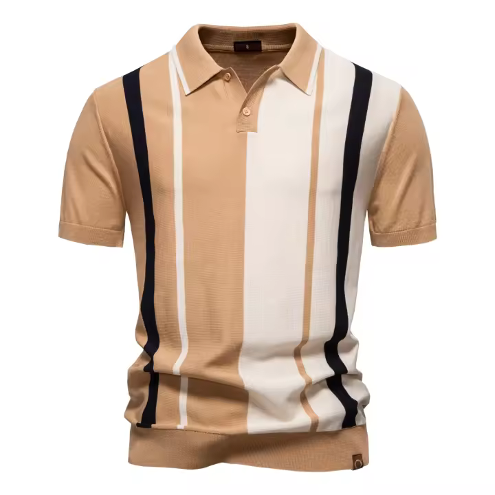 Polo de malla a rayas para hombre, para tela transpirable de alta calidad, Polos informales elegantes para hombre - 1