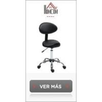 Taburete giratorio con ruedas y respaldo, taburete de trabajo con altura regulable de 78-93 cm, asiento tapizado en cuero sintético negro. - details 3